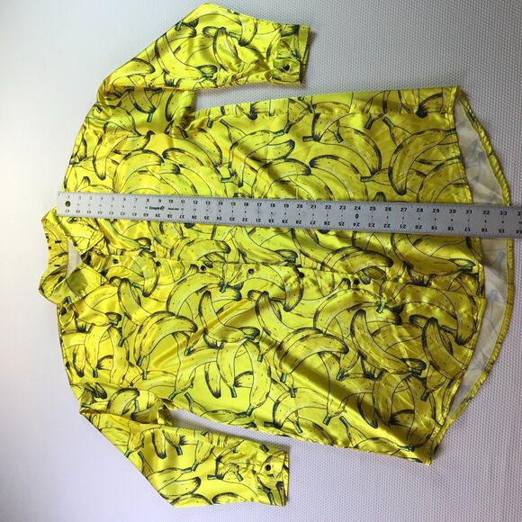 Silky Oversized Yellow Banana Fruit Print Shirt Dress Women's Size Small - Picture 5 of 5